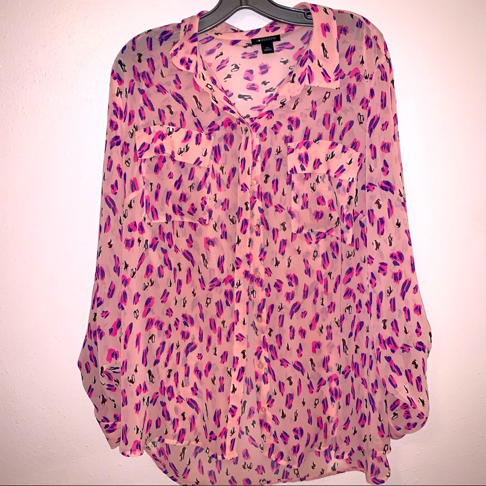 I Love Ronson XL Shoe Print Button Down Blouse